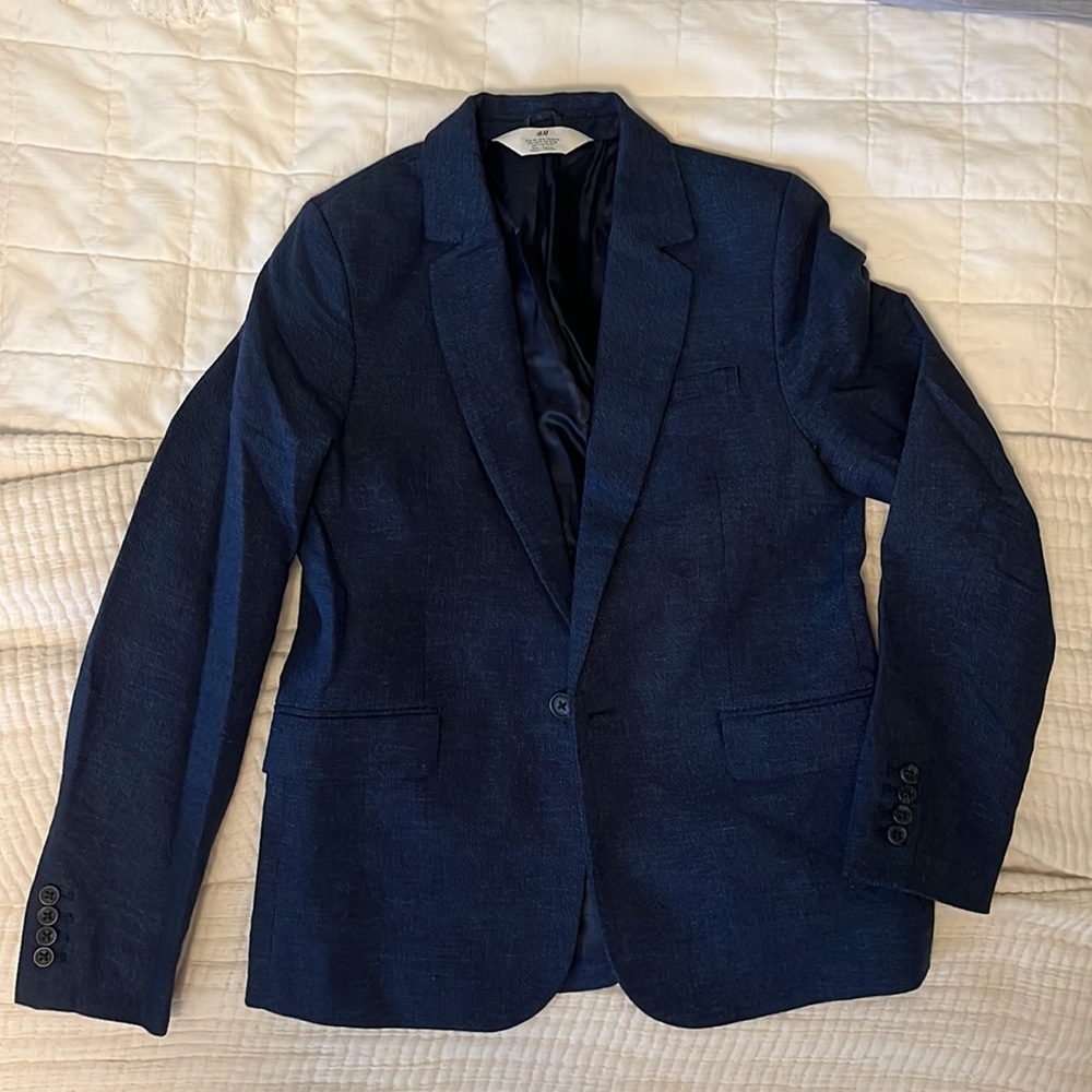 Boys H&M Navy Suit Jacket & Pants with White Button Down